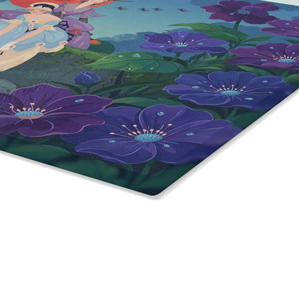 💜🌸 The Lady Of The Violet Garden Glass Cutting Board – Art Deco Floral Elegance