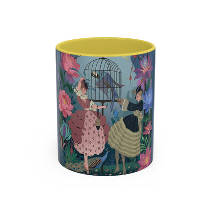 The Ladies And The Enchanted Macaw Colorful Mugs – Art Deco Botanical Elegance