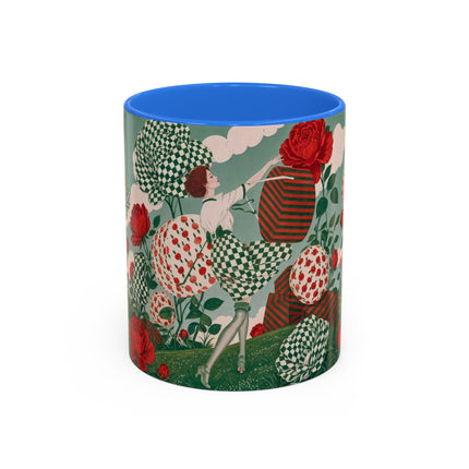 🌹💚 The Scarlet Rose Checkerboard Garden Colorful Mug – Art Deco Floral Whimsy