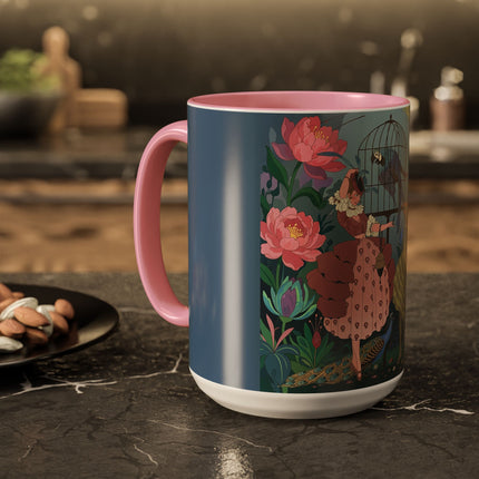 The Ladies And The Enchanted Macaw Colorful Mugs – Art Deco Botanical Elegance