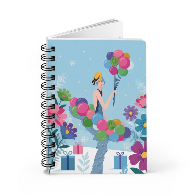 🎈❄️ The Lady Of The Christmas Balloon Garden Spiral Notebook – Art Deco Holiday Fantasy