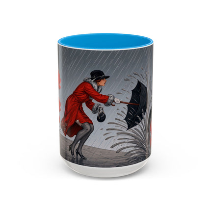 ☔🌹 The Scarlet Rainstorm Promenade Colorful Mug – Art Deco Motoring Elegance