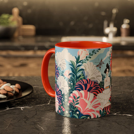 🌸🦋 The Enchanted Pink Blossom Retreat Colorful Mug – Art Deco Floral Whimsy