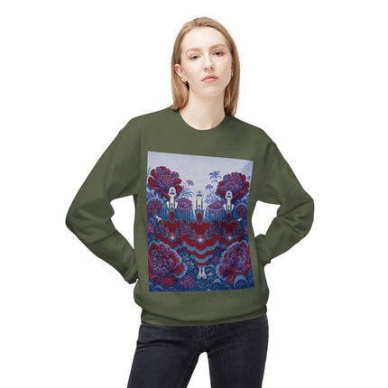 🎭🌺 The Enchanted Garden Masquerade Trio Midweight Crewneck Sweatshirt – Art Deco Floral Elegance