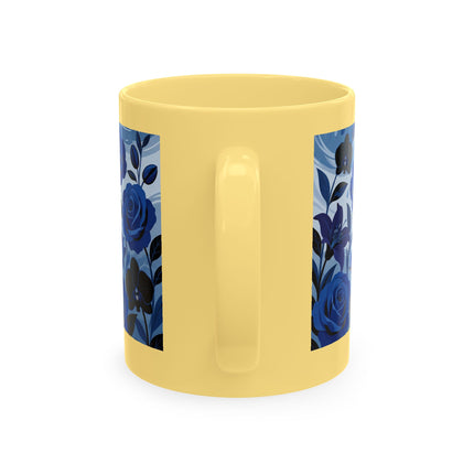 ☔💙 The Lady In The Blue Rain Garden Ceramic Mug – Art Deco Floral Elegance