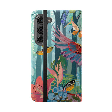 🦖🦋 Colorful Raptor Flip Case – Butterfly Wonder & Forest Adventure
