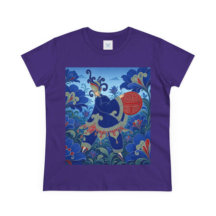 💙🌺 The Imperial Blue Garden Cotton Tee – Art Deco Oriental Elegance