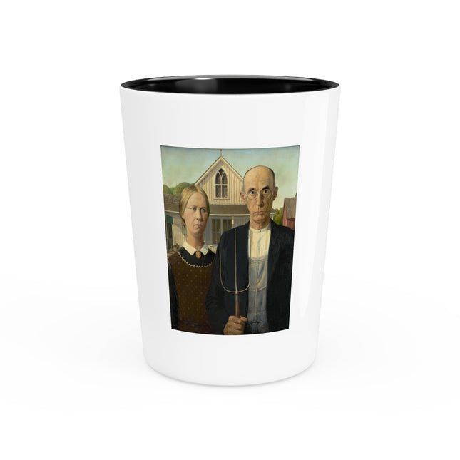American Gothic by Grant Wood Ceramic Shot Glass