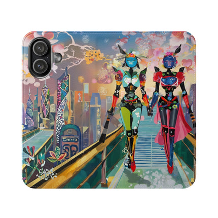 🤖🌆 Cyber Punk Robot Models Flip Case – Futuristic Fashion & Neon Elegance