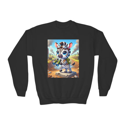 Zebra Lookout Youth Crewneck Sweatshirt – Adventure, Curiosity & Explorer Spirit