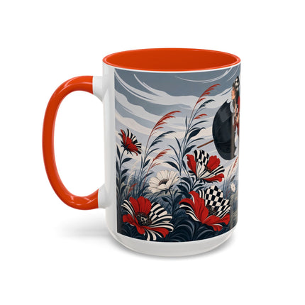 ☔🌹 The Scarlet Checkerboard Rainstorm Colorful Mug – Art Deco Floral Elegance