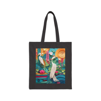Elegant Egret Oasis Cotton Canvas Tote Bag