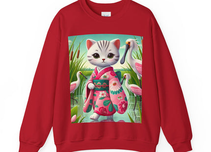 Geisha Kitten Strolls Among the Spoonbills  Unisex Heavy Blend™ Crewneck Sweatshirt