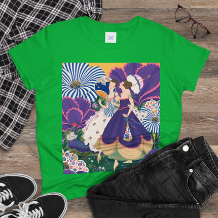 💜🌼 The Violet Garden Companions Cotton Tee – Art Deco Fashion Illustration