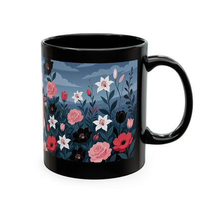 🌹🖤 The Lady Of The Midnight Rose Garden Ceramic Mug – Art Deco Floral Elegance