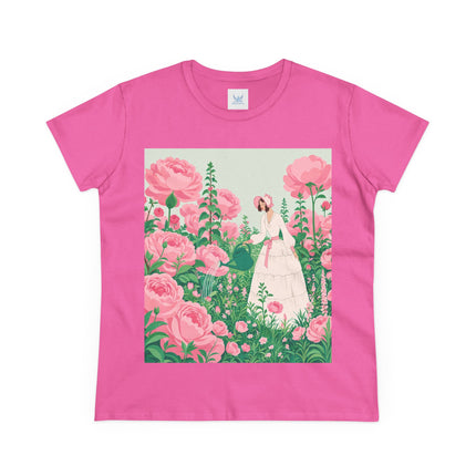 🌸💧 The Rose Garden Watering Cotton Tee – Art Deco Floral Whimsy