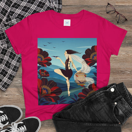 🌊🌺 The Lady Of The Wild Wind Cotton Tee – Art Deco Coastal Fantasy