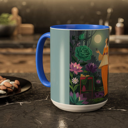 The Lady Of The Moonlit Garden Colorful Mugs – Art Deco Botanical Serenity