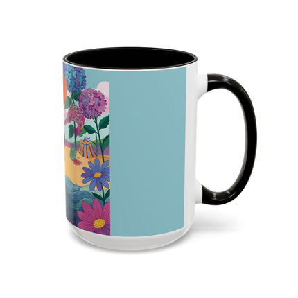 The Lady Of The Coral Parasol Colorful Mugs – Art Deco Coastal Elegance