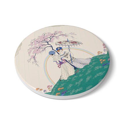 🌈☂️ Beneath The Rainbow Tree Ceramic Coaster – Art Deco Spring Fantasy