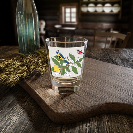 Blue Tit & Butterfly Shot Glass – Spring Harmony & Delicate Beauty