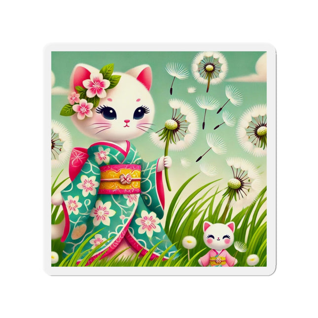 Geisha Kitten and the Dandelion Wish Die-Cut Magnets (5 Sizes)