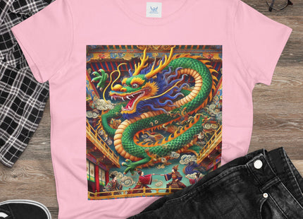 Tibetan Dragon Over Kabuki Duel Women's Midweight Cotton Tee