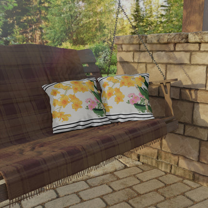 Golden Bow Orchid by Tanigami Kônan Outdoor Pillows