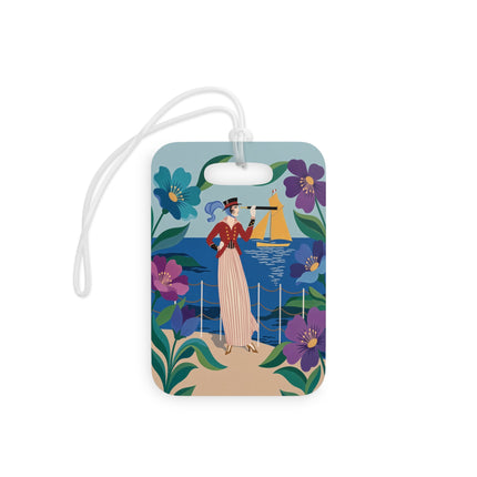 🌊🔭 The Lady Of The Seaside Lookout Luggage Tag – Art Deco Nautical Adventure