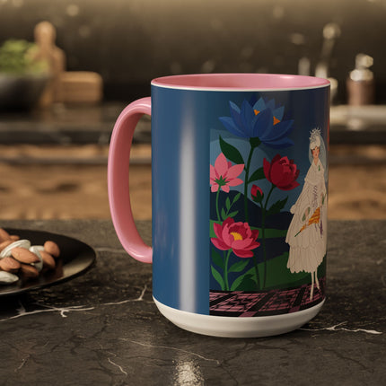 The Lady Of The Golden Parasol Colorful Mugs – Art Deco Botanical Elegance