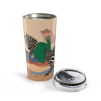 Zebra Rider 20oz Tumbler – Safari Chic & Art Deco Adventure