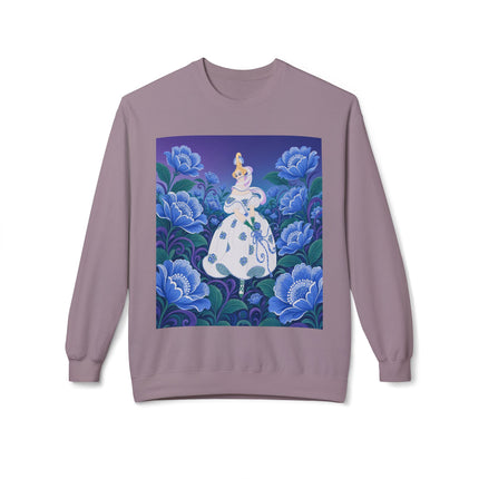 💙🌸 The Enchanted Blue Blossom Garden Midweight Crewneck Sweatshirt – Art Deco Floral Elegance