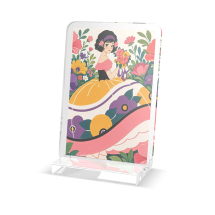 🌸💜 The Girl With The Flower Bouquet Acrylic Art Plaque – Art Deco Floral Whimsy