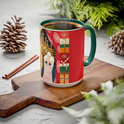 ❤️ The Lady Of The Candlelit Christmas Alcove Colorful Mug – Art Deco Holiday Elegance
