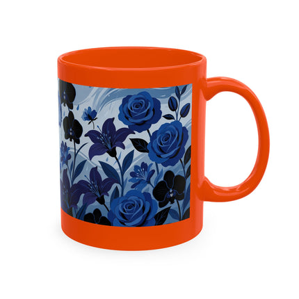 ☔💙 The Lady In The Blue Rain Garden Ceramic Mug – Art Deco Floral Elegance