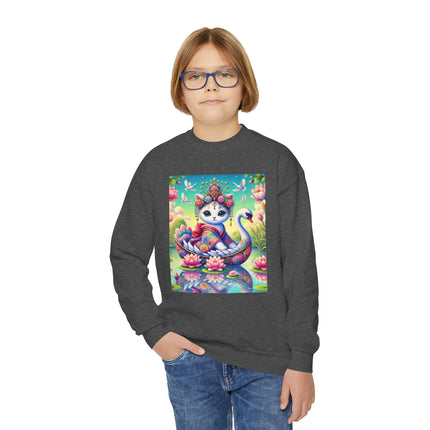 Geisha Kitten’s River Voyage Youth Crewneck Sweatshirt – Grace, Adventure & Storybook Charm