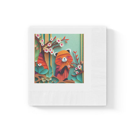 A Playful Red Panda White Coined Napkins