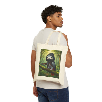 The African Grey Sentinel Cotton Canvas Tote Bag – Quiet Strength & Woodland Adventure