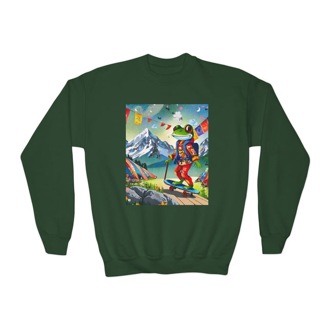 Skateboarding Frog Youth Crewneck Sweatshirt – Playful Energy & Colorful Adventure