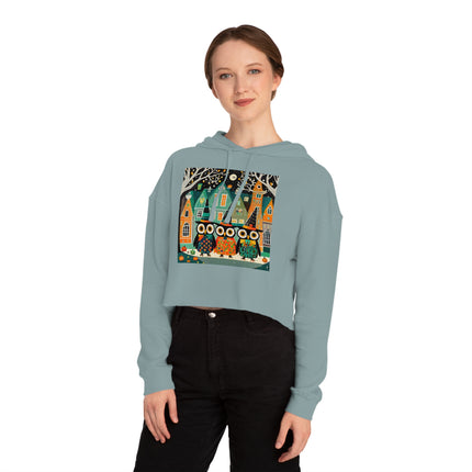 Night of the Trick-or-Treating Owlets Women’s Cropped Hooded Sweatshirt
