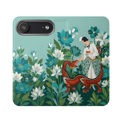 🐉🌿 The Dragon Keeper Flip Case – Art Deco Floral Fantasy