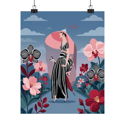 🌸🖤 The Lady Of The Striped Orchid Matte Vertical Poster – Art Deco Floral Elegance