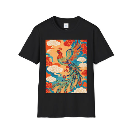 🐦🌞 The Celestial Phoenix Softstyle T-Shirt – Golden Clouds & Mythical Splendor