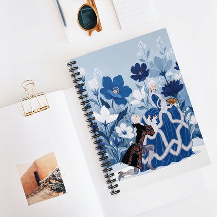 💙🌸 The Lady Of The Blue Flower Garden Spiral Notebook – Art Deco Floral Romance