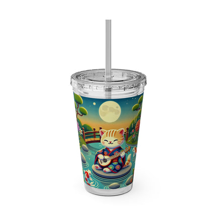 Melodic Kitten by the Koi Pond Sunsplash Tumbler with Straw, 16oz