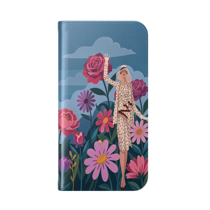 🌸☁️ The Lady Among The Giant Flowers Flip Case – Art Deco Floral Fantasy