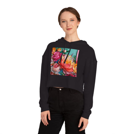 Peonies in Full Bloom Women’s Cropped Hooded Sweatshirt