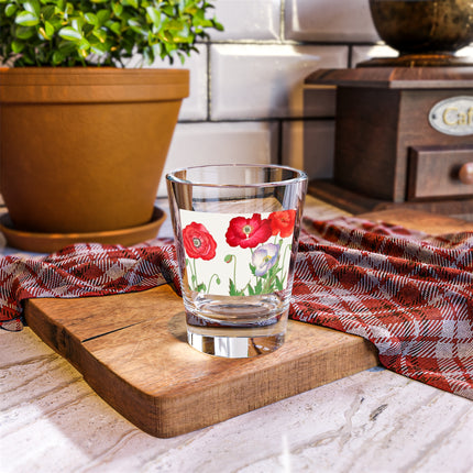 Poppies by Tanigami Kônan Shot Glass – Bold Blooms & Japanese Woodblock Elegance
