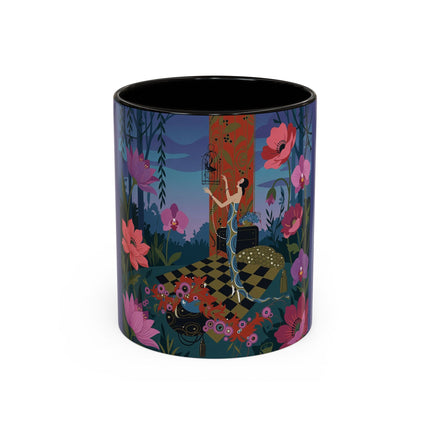 The Lady And The Midnight Birdcage Colorful Mugs – Art Deco Botanical Elegance