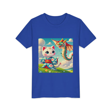 Geisha Kitten and the Dragon Kite Youth Short Sleeve Tee